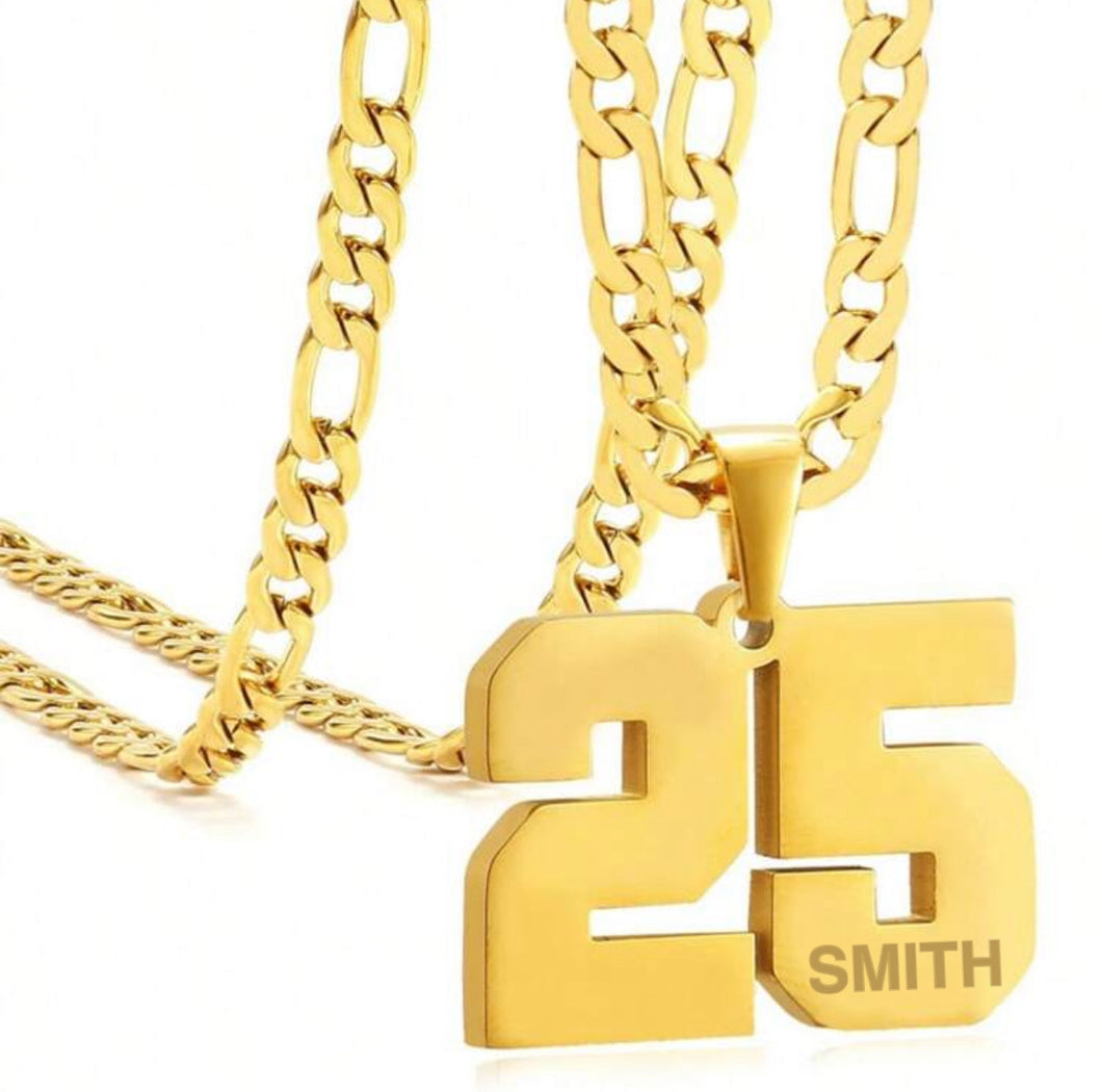 CUSTOM- Name and Number Chain (gold)