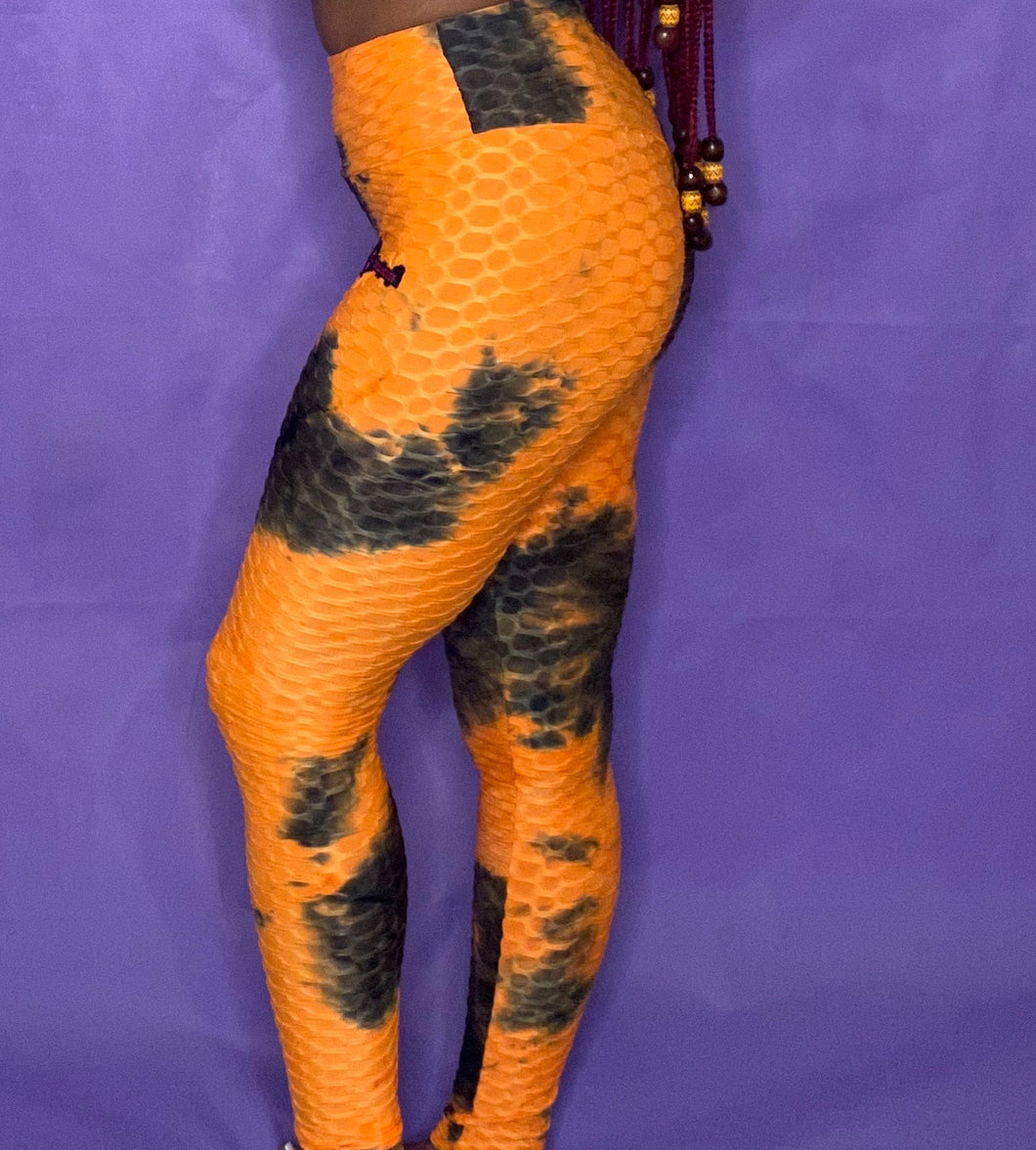 Tie Dye Butt Lifting Leggings- Orange/black – Alluring Illusions Hair