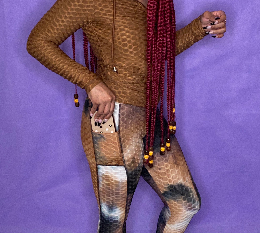 Tie Dye Butt Lifting Leggings with pockets- rust/black